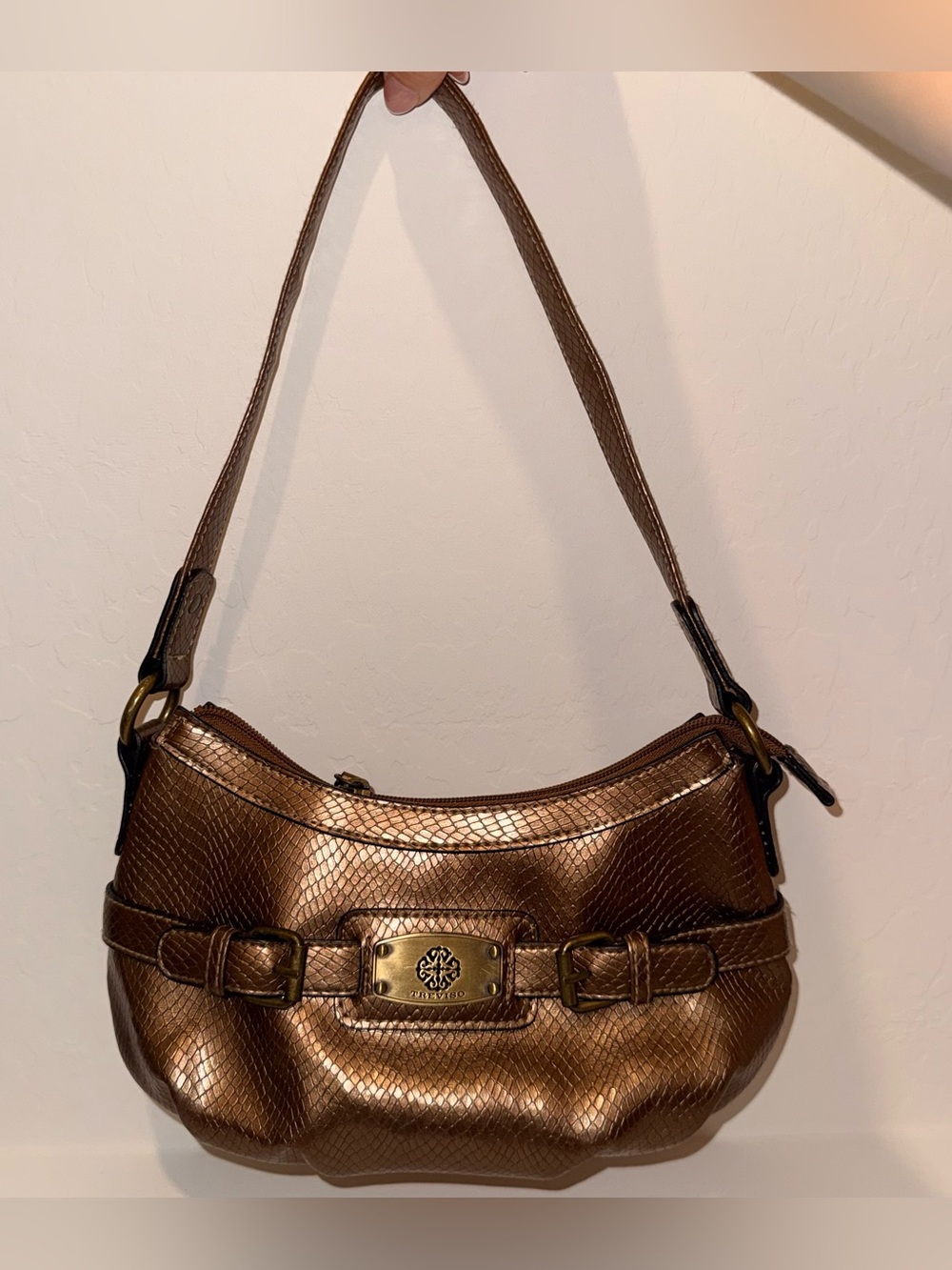 Treviso Metallic Bronze Faux-Python Shoulder Bag
